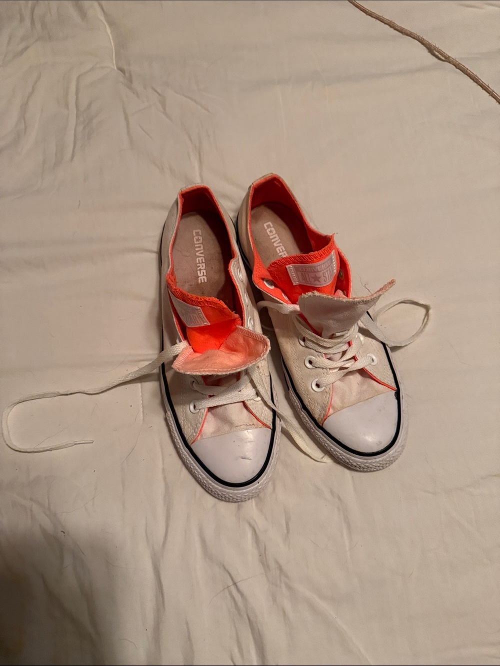Converse women’s  White Canvas Sneakers with Bright Orange Interior